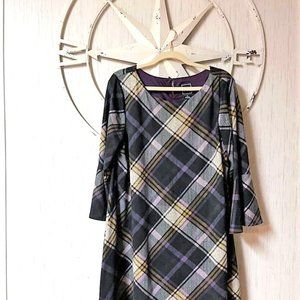 JH Jessica Howard Dress Womens Size XL Purple Plaid Bell 3/4 Sleeve